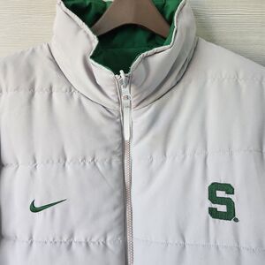 Nike Team Jacket Vtg Y2K REVERSIBLE Gray Green Spartan Coat Michigan State 2XL